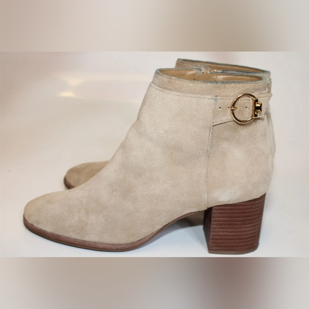 Tory Burch Sofia 65mm 8.5 M Beige Suede Side Zip Chelsea Ankle Boots - Picture 7 of 12